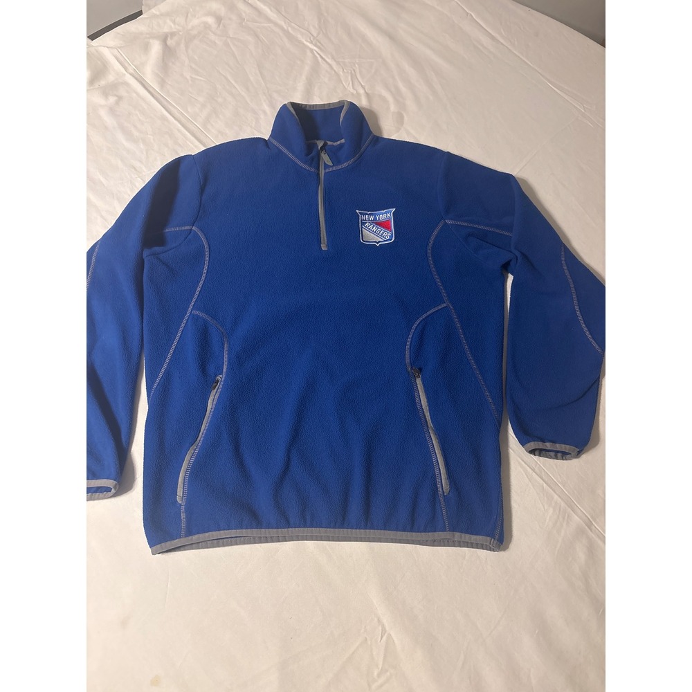 NHL New York Rangers Fleece Pullover Mens L Blue Excellent Quarter Zip Pocket